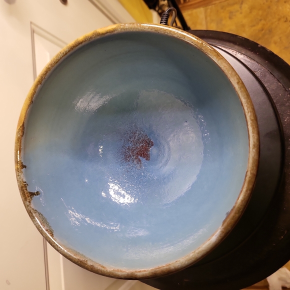 Signed Studio Pottery Wabisabi Blue Mid-century Bowl 7 5/8" - Picture 6 of 10